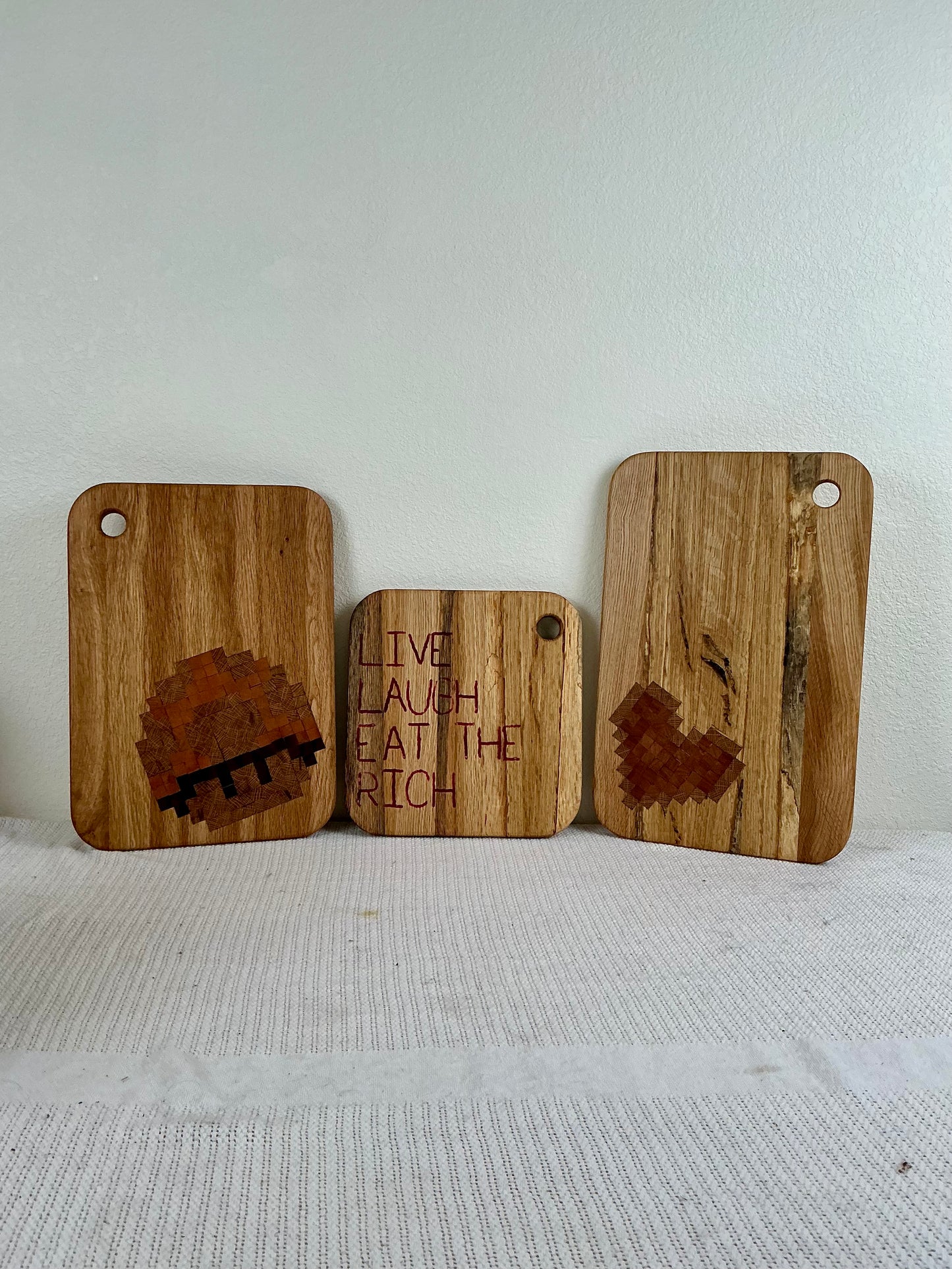 White Oak Heart Cutting Board | Handmade Pixel Heart Charcuterie Board | Artisan Oak Serving Board | Modern Rustic Kitchen Decor