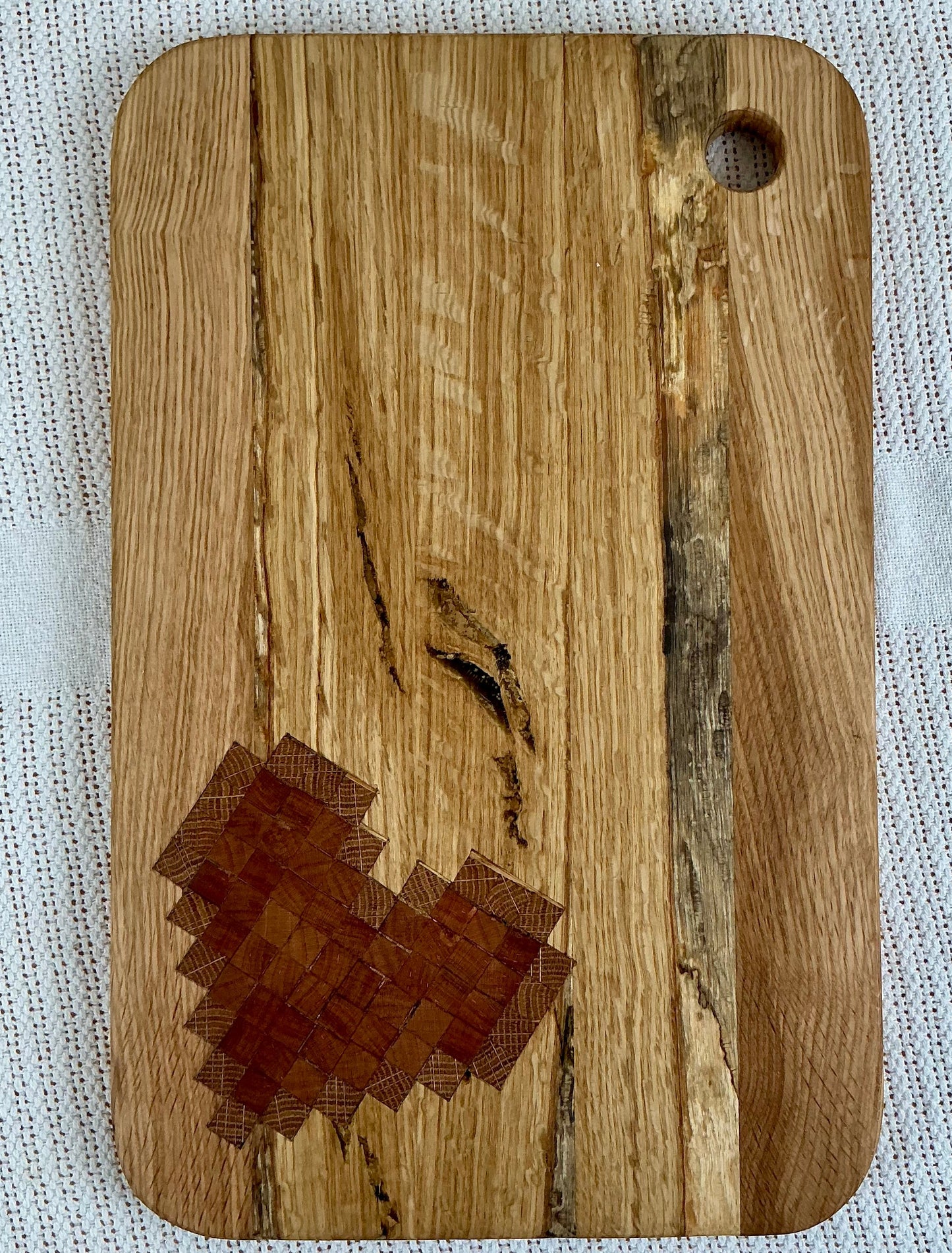 White Oak Heart Cutting Board | Handmade Pixel Heart Charcuterie Board | Artisan Oak Serving Board | Modern Rustic Kitchen Decor