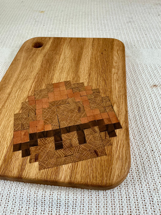 White Oak Pixel Mushroom Cutting Board | Handmade Gamer Kitchen Board | Rustic Oak Charcuterie Board | Video Game Inspired Decor
