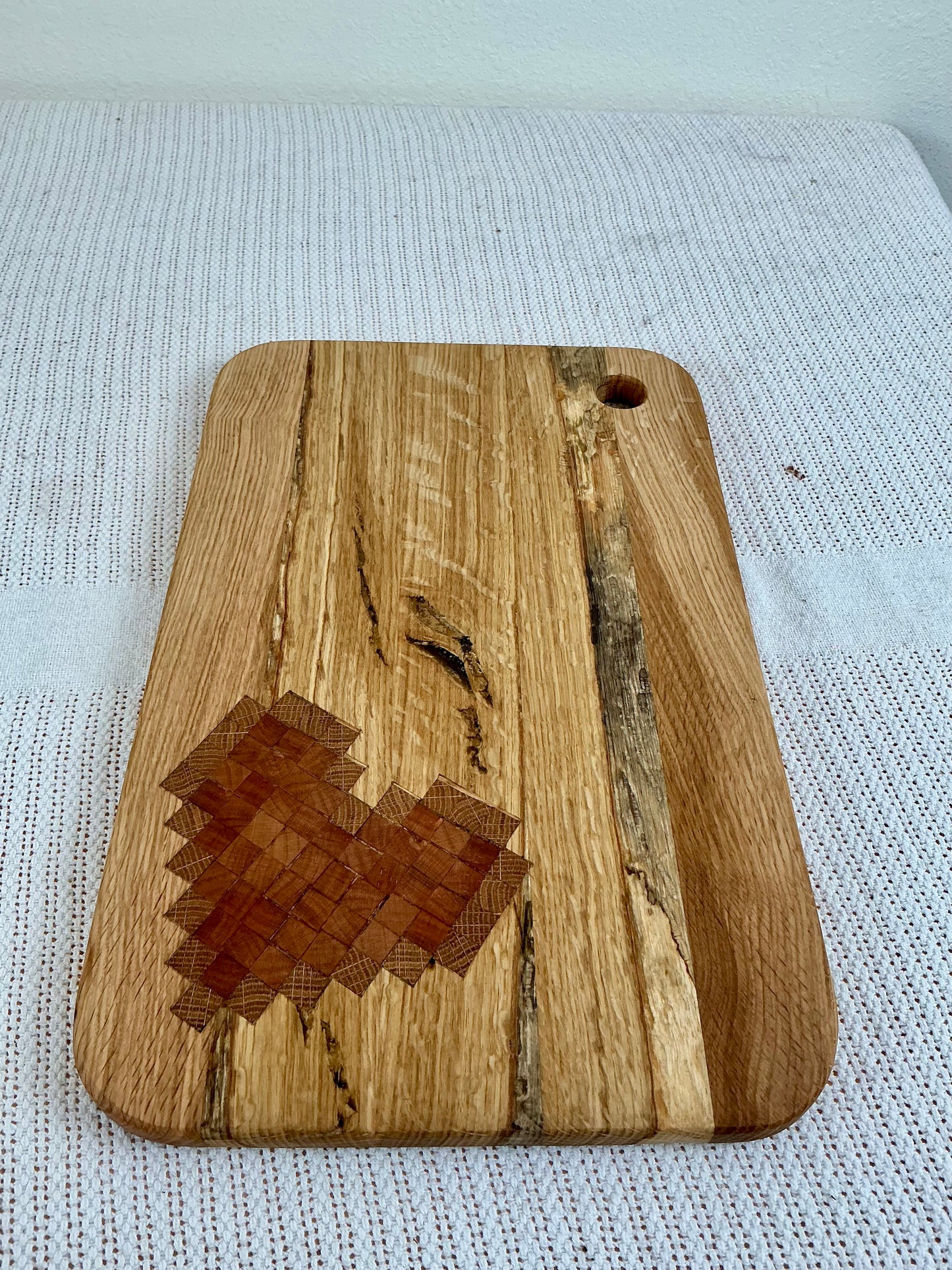 White Oak Heart Cutting Board | Handmade Pixel Heart Charcuterie Board | Artisan Oak Serving Board | Modern Rustic Kitchen Decor