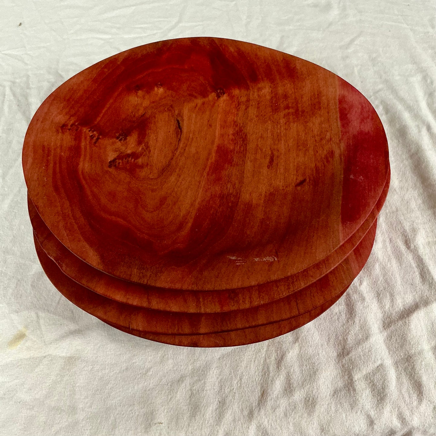 Set of 4 Cherry Wood Plates | Natural Beet Stain Serving Dishes (Food-Safe)