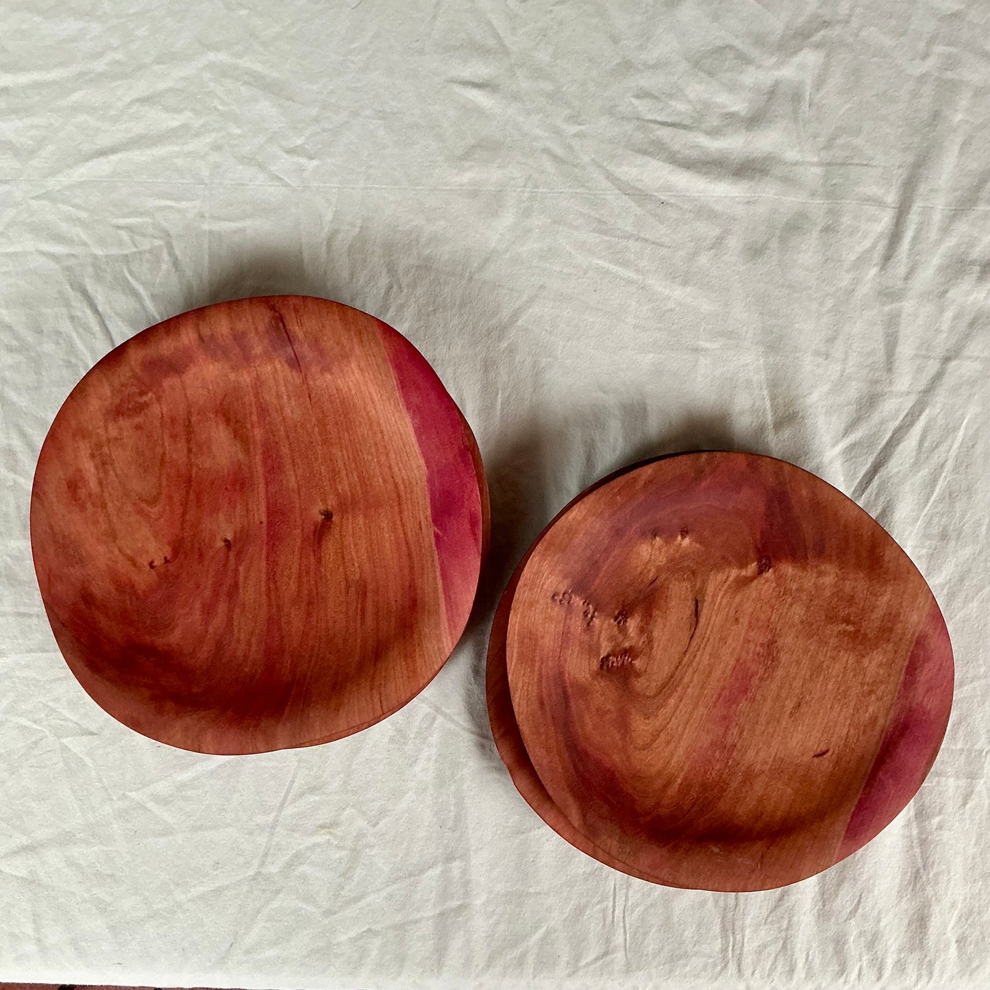 Set of 4 Cherry Wood Plates | Natural Beet Stain Serving Dishes (Food-Safe)