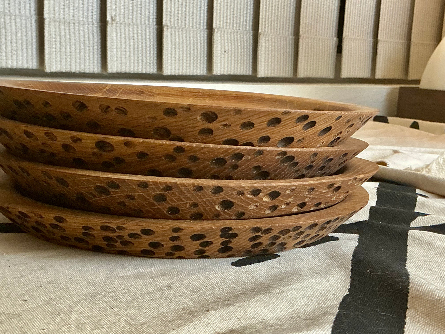 Set of 4 Oak Burl Wood Plates | Hand Carved Wooden Plate Set | Sculpted Edge Dinnerware | Natural Texture Plates | The Basics by CGP  (