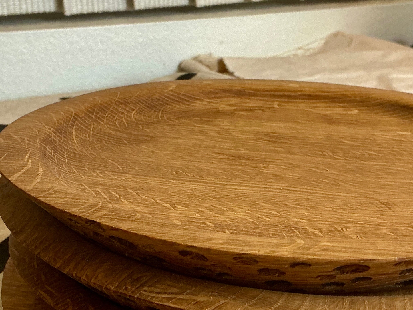 Set of 4 Oak Burl Wood Plates | Hand Carved Wooden Plate Set | Sculpted Edge Dinnerware | Natural Texture Plates | The Basics by CGP  (