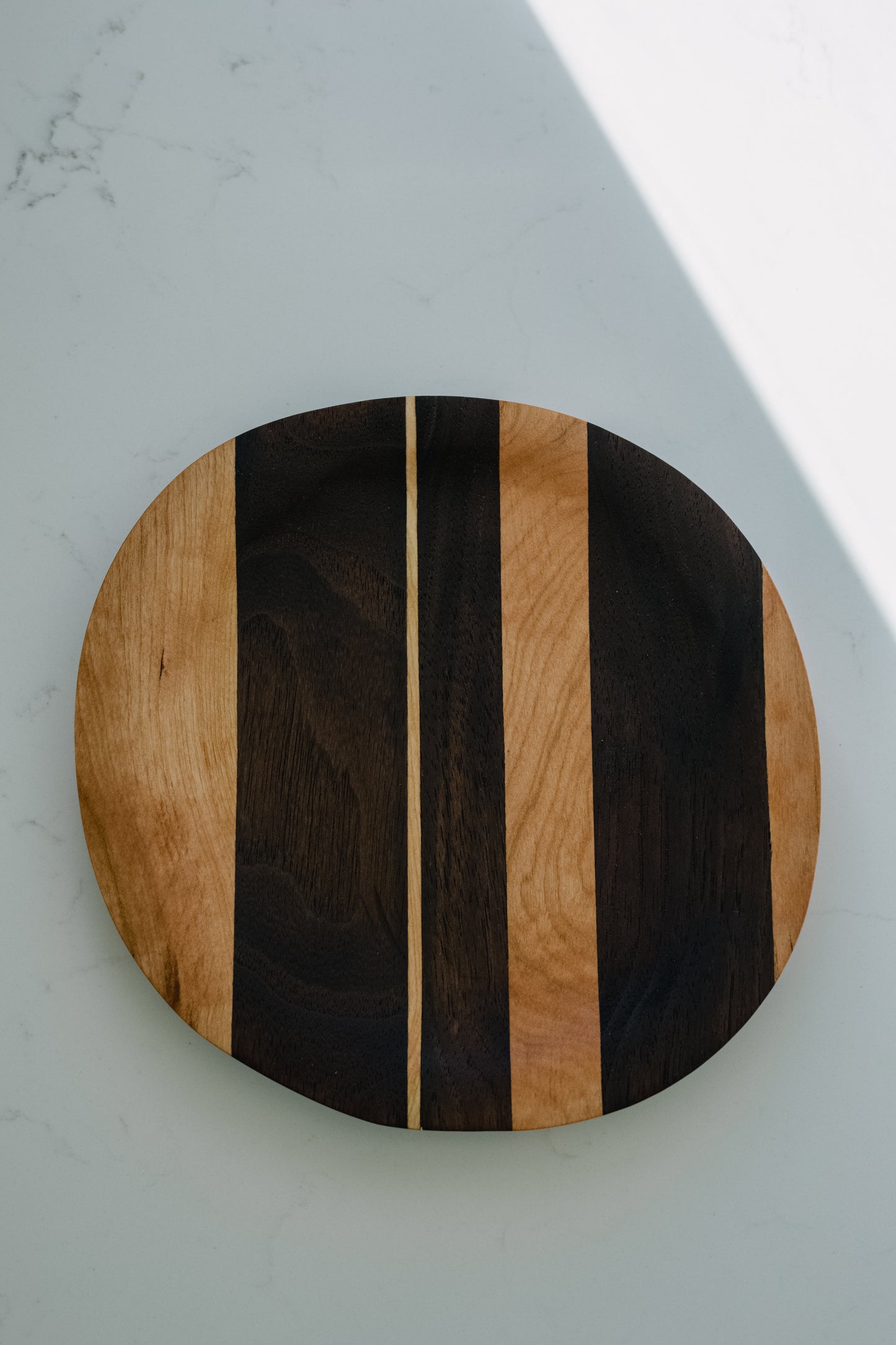 Set of 4 Walnut Cherry Wood Plates | Bold Stripe Handmade Dinnerware