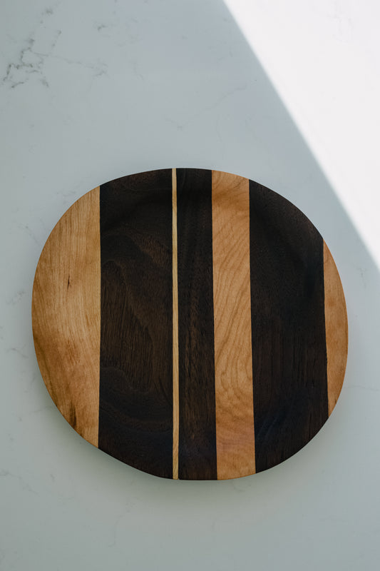 Set of 4 Walnut Cherry Wood Plates | Bold Stripe Handmade Dinnerware