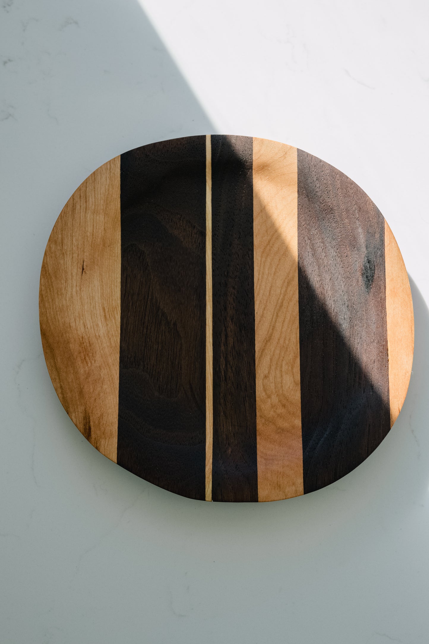 Set of 4 Walnut Cherry Wood Plates | Bold Stripe Handmade Dinnerware