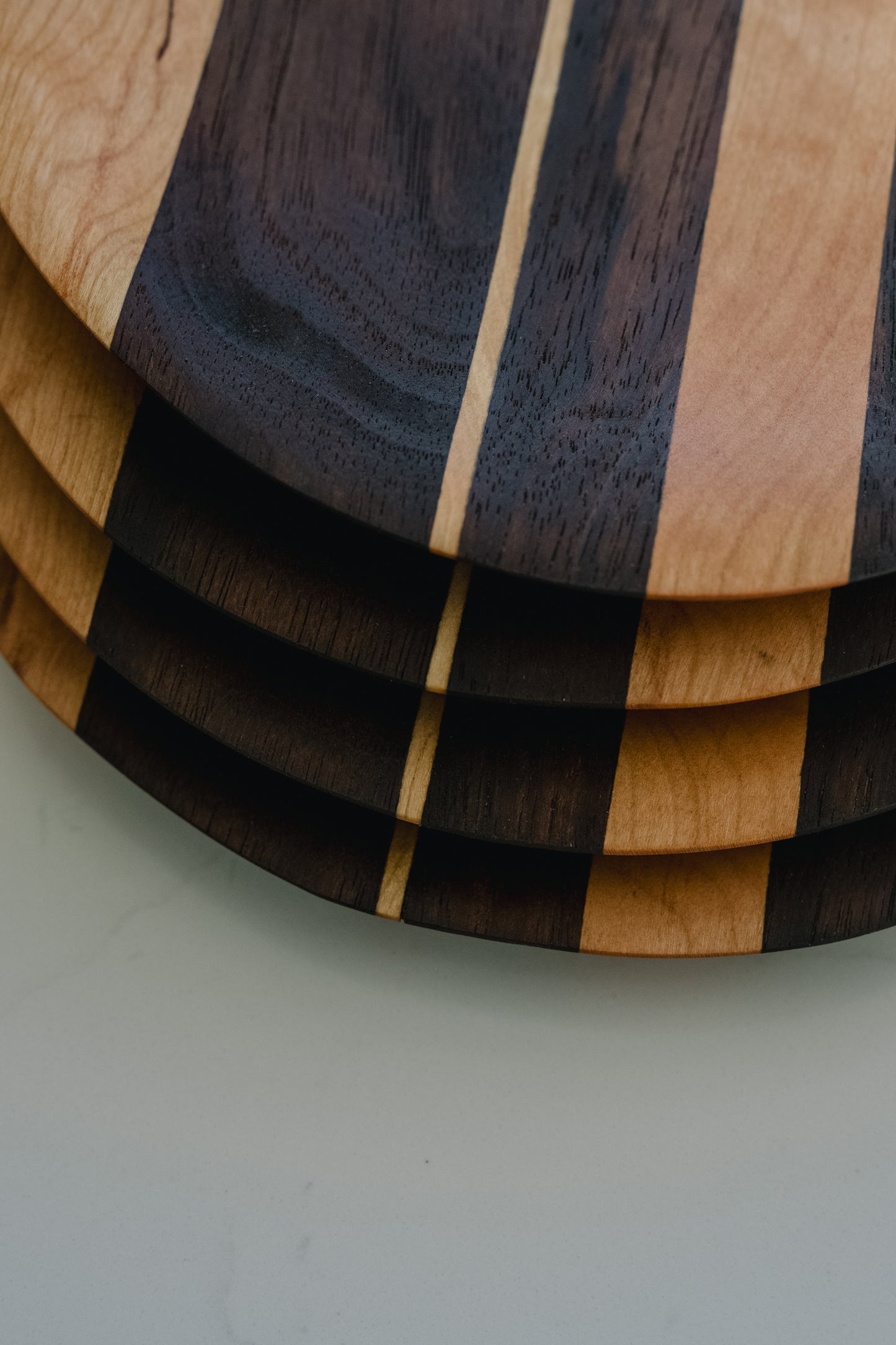 Set of 4 Walnut Cherry Wood Plates | Bold Stripe Handmade Dinnerware