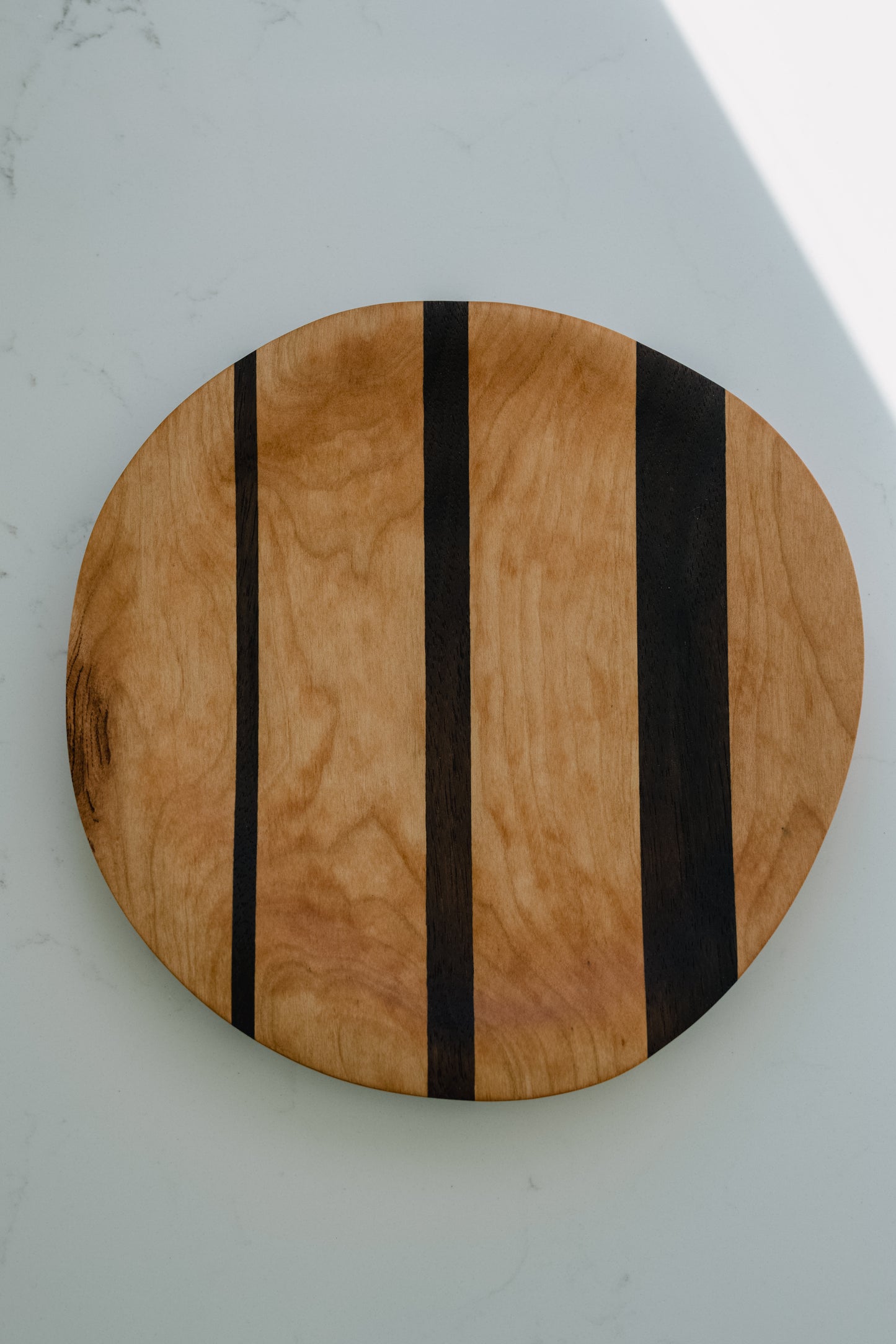 Set of 4 Walnut Cherry Wood Plates | Bold Stripe Handmade Dinnerware
