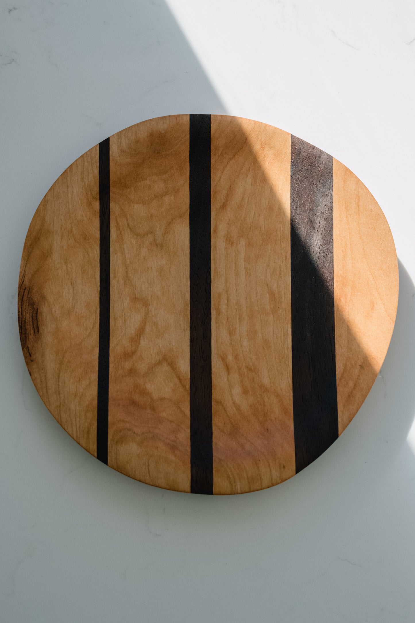 Set of 4 Walnut Cherry Wood Plates | Bold Stripe Handmade Dinnerware